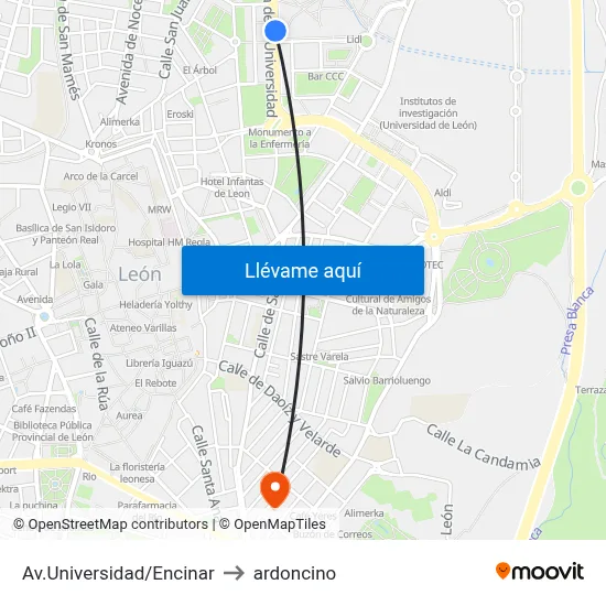 Av.Universidad/Encinar to ardoncino map