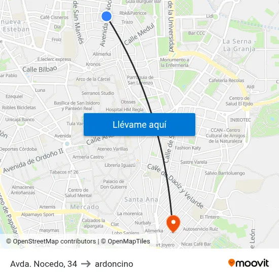 Avda. Nocedo, 34 to ardoncino map