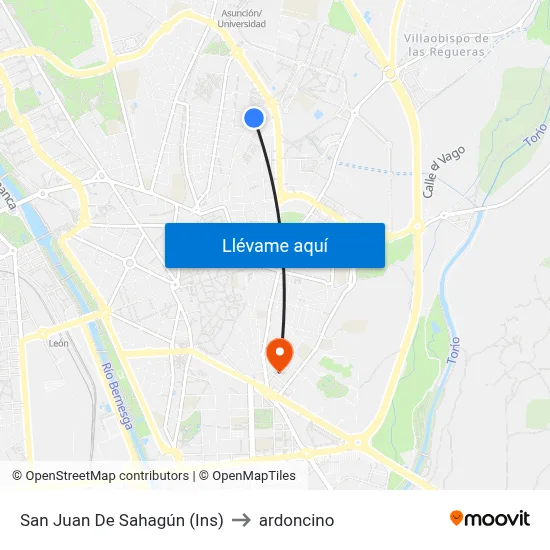 San Juan De Sahagún (Ins) to ardoncino map