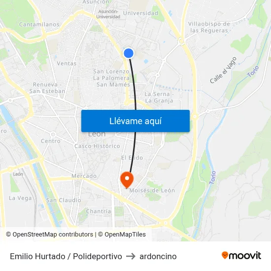 Emilio Hurtado / Polideportivo to ardoncino map