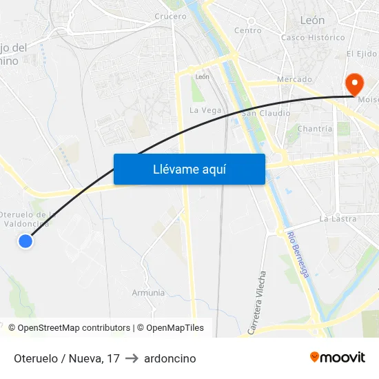 Oteruelo / Nueva, 17 to ardoncino map