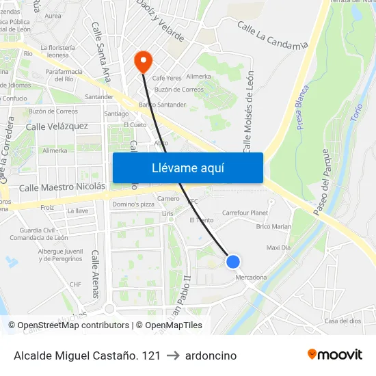 Alcalde Miguel Castaño, 121 to ardoncino map