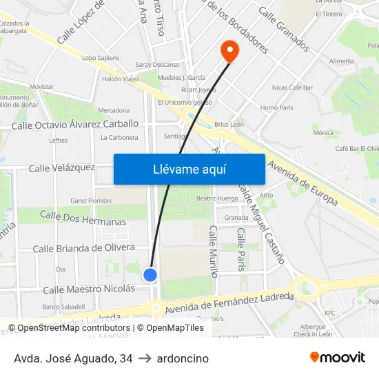 Avda. José Aguado, 34 to ardoncino map
