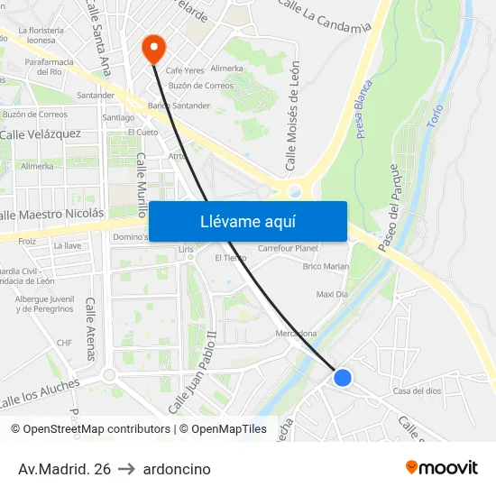 Av.Madrid. 26 to ardoncino map