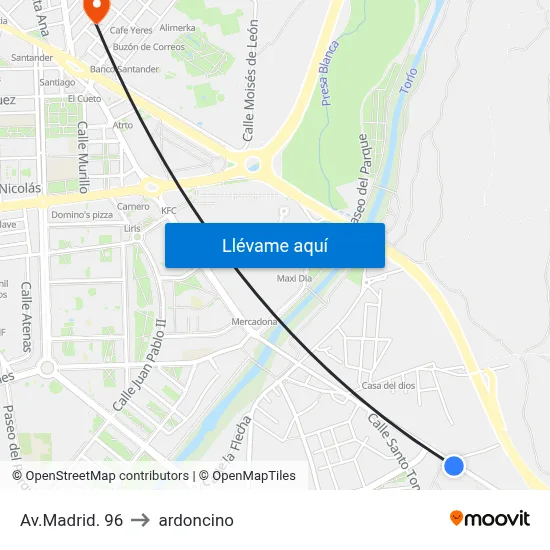 Av.Madrid. 96 to ardoncino map