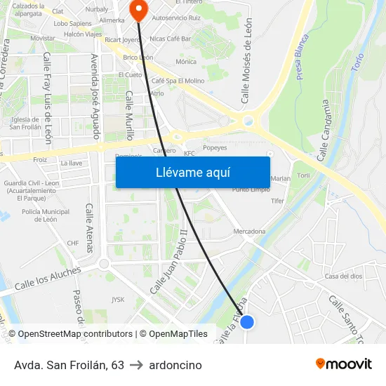 Avda. San Froilán, 63 to ardoncino map