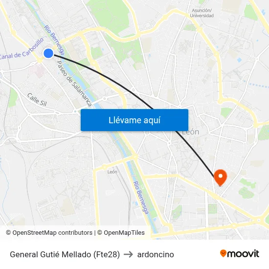 General Gutié Mellado (Fte28) to ardoncino map