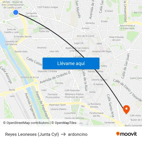 Reyes Leoneses / Junta Castilla Y León to ardoncino map