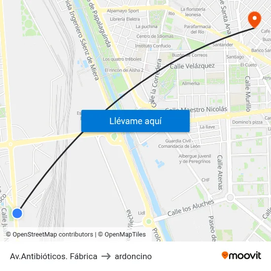 Av.Antibióticos. Fábrica to ardoncino map