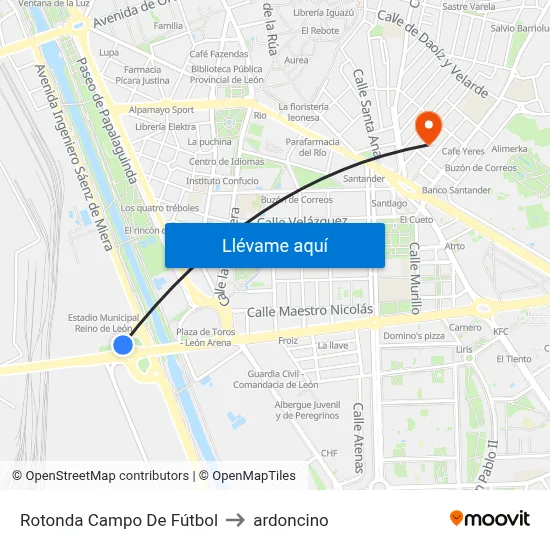 Rotonda Campo De Fútbol to ardoncino map