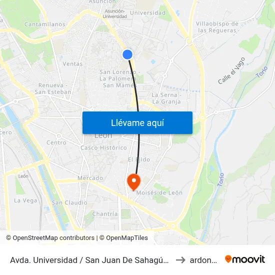 Avda. Universidad / San Juan De Sahagún (Esquina) to ardoncino map