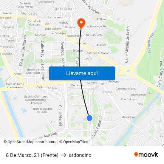 8 De Marzo, 21 (Frente) to ardoncino map