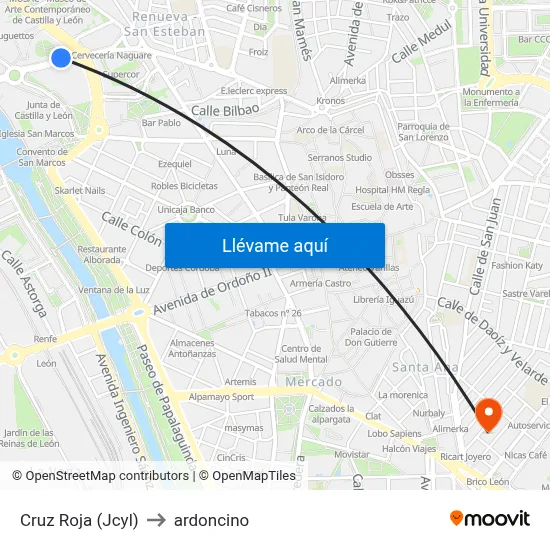 Cruz Roja (Jcyl) to ardoncino map