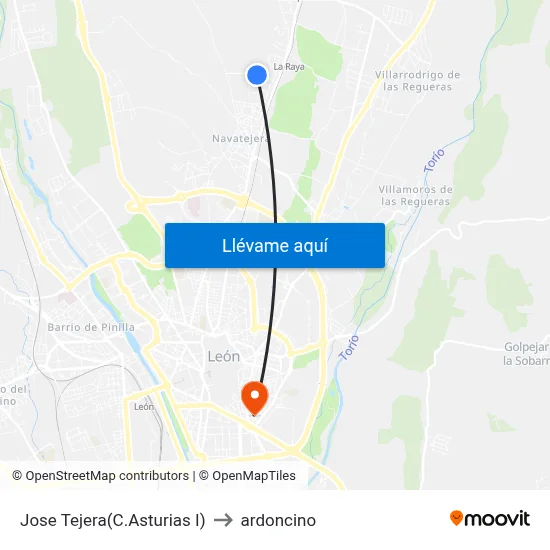 Jose Tejera(C.Asturias I) to ardoncino map