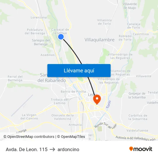 Avda. De Leon. 115 to ardoncino map