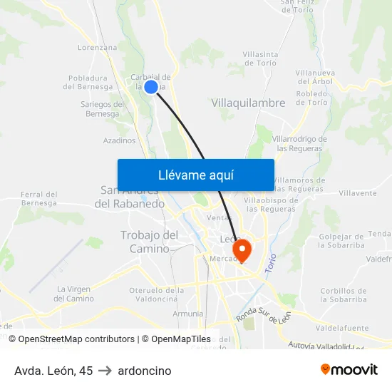 Avda. León, 45 to ardoncino map
