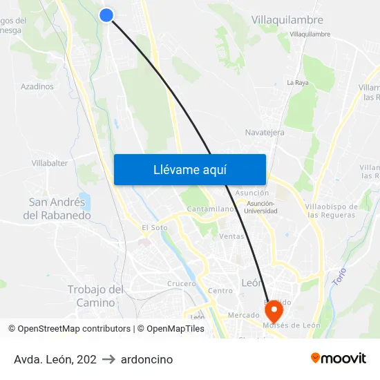 Avda. León, 202 to ardoncino map