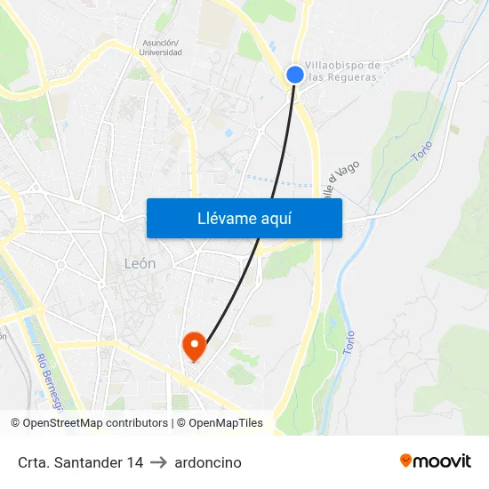 Crta. Santander 14 to ardoncino map