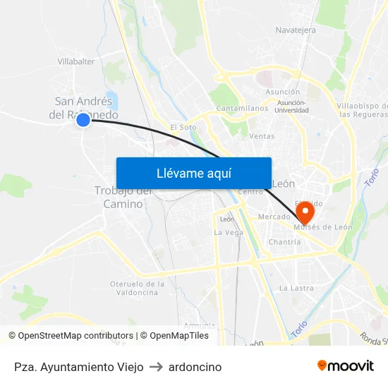 Pza. Ayuntamiento Viejo to ardoncino map
