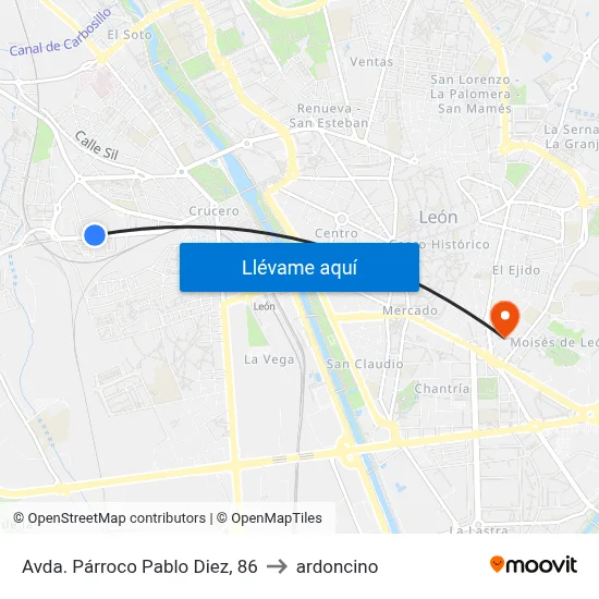 Avda. Párroco Pablo Diez, 86 to ardoncino map