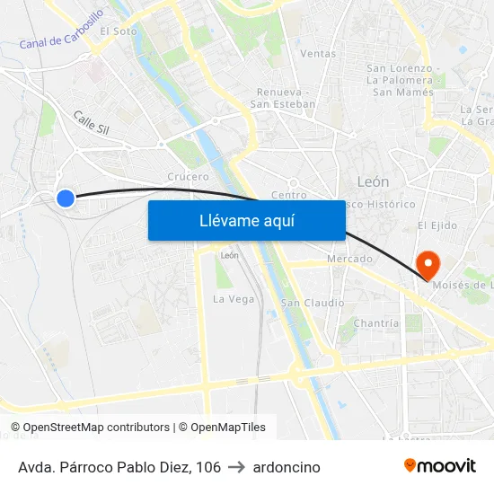 Avda. Párroco Pablo Diez, 106 to ardoncino map