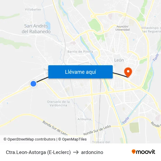 Ctra.Leon-Astorga (E-Leclerc) to ardoncino map