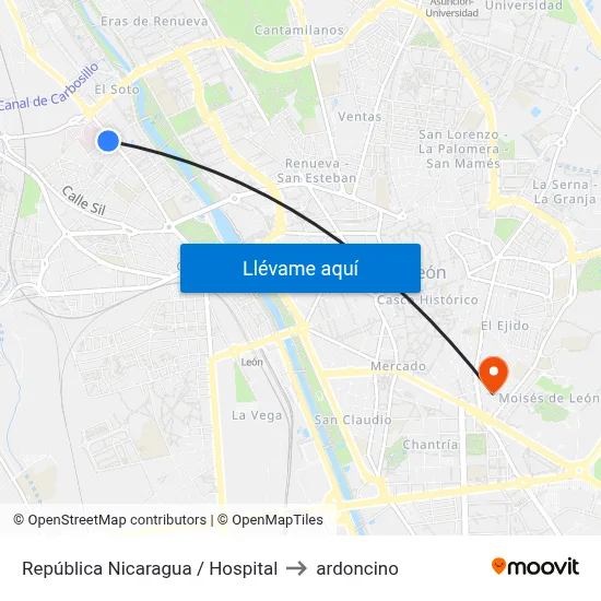 República Nicaragua / Hospital to ardoncino map