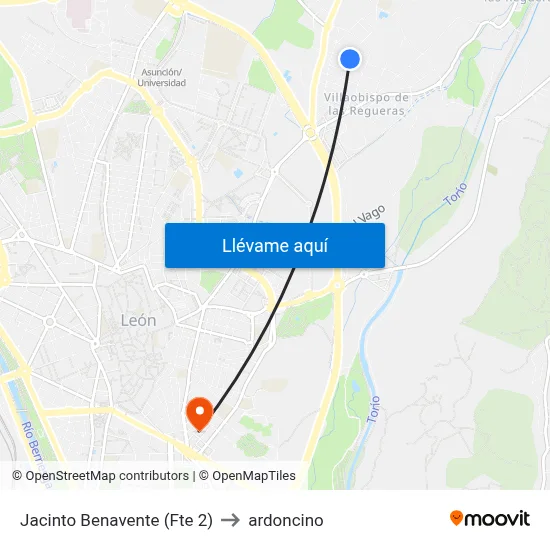 Jacinto Benavente (Fte 2) to ardoncino map
