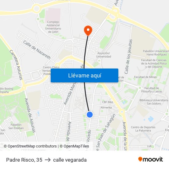 Padre Risco, 35 to calle vegarada map