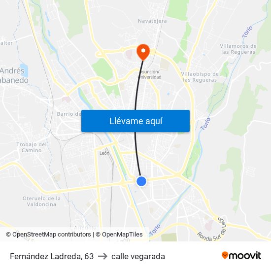 Fernández Ladreda, 63 to calle vegarada map