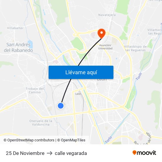 25 De Noviembre to calle vegarada map