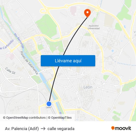 Av. Palencia (Adif) to calle vegarada map