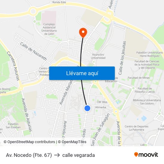 Av. Nocedo (Fte. 67) to calle vegarada map