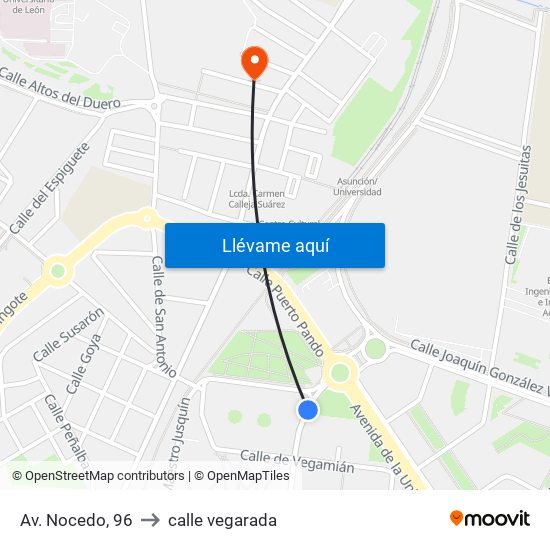 Av. Nocedo, 96 to calle vegarada map