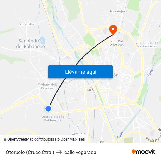 Oteruelo (Cruce Ctra.) to calle vegarada map