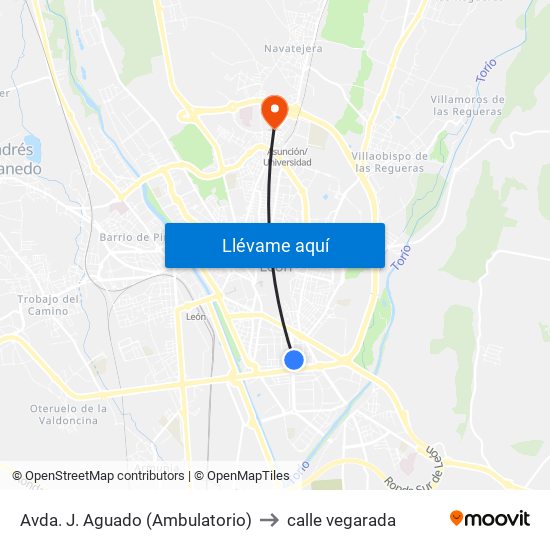 Avda. J. Aguado (Ambulatorio) to calle vegarada map