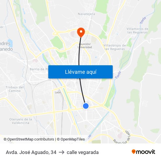 Avda. José Aguado, 34 to calle vegarada map