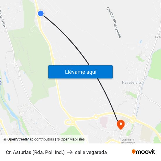 Cr. Asturias (Rda. Pol. Ind.) to calle vegarada map