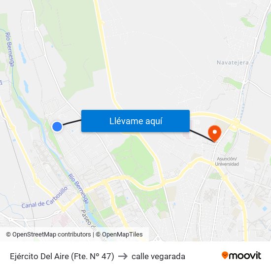 Ejército Del Aire (Fte. Nº 47) to calle vegarada map