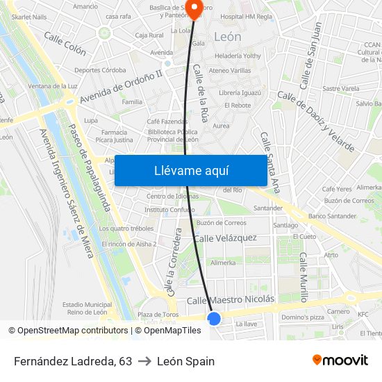 Fernández Ladreda, 63 to León Spain map