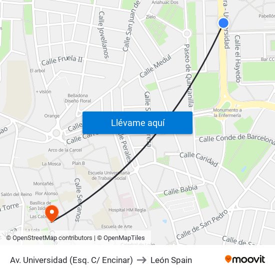 Av. Universidad (Esq. C/ Encinar) to León Spain map