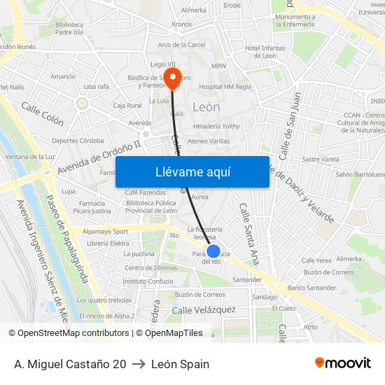 A. Miguel Castaño 20 to León Spain map
