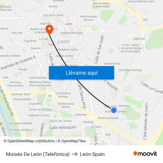 Moisés De León (Telefónica) to León Spain map