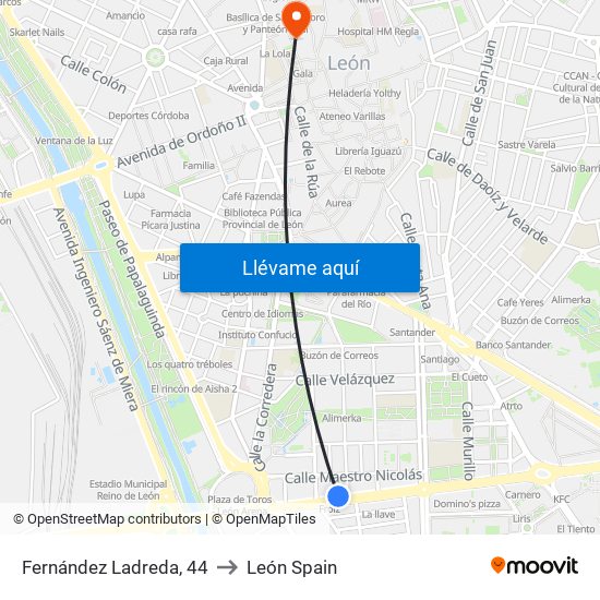 Fernández Ladreda, 44 to León Spain map