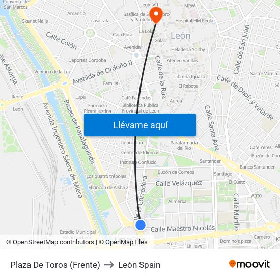 Plaza De Toros (Frente) to León Spain map