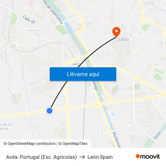 Avda. Portugal (Esc. Agrícolas) to León Spain map