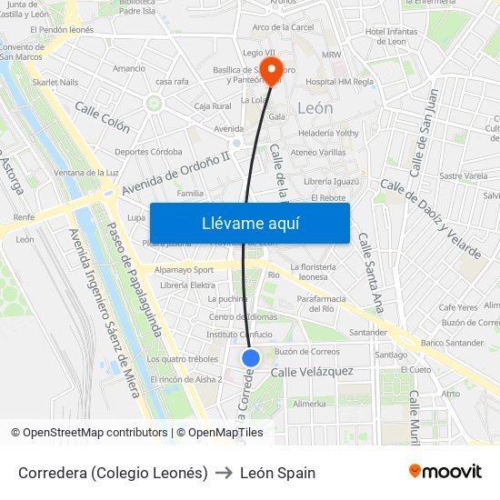 Corredera (Colegio Leonés) to León Spain map