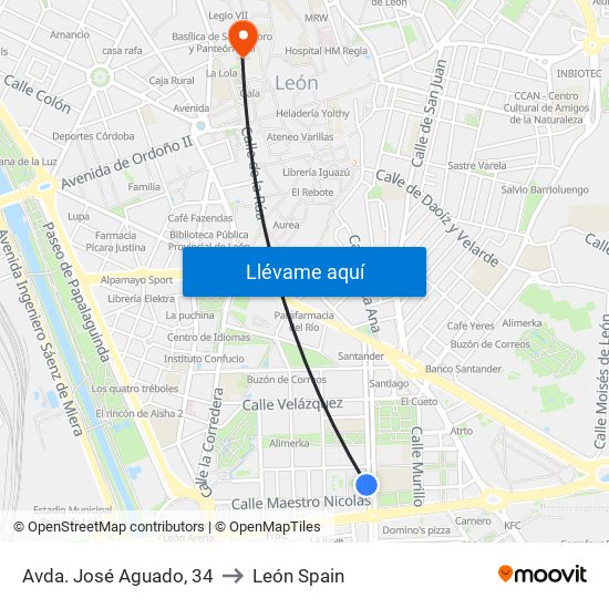 Avda. José Aguado, 34 to León Spain map