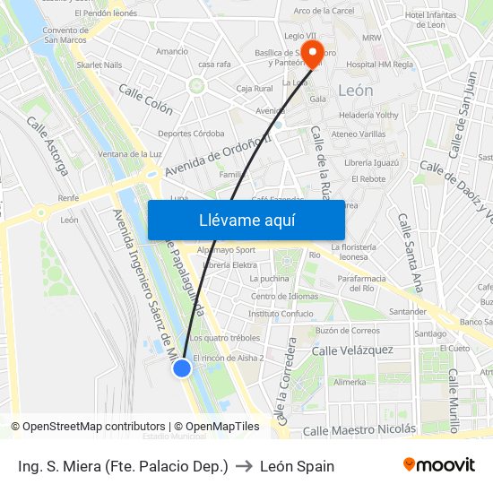 Ing. S. Miera (Fte. Palacio Dep.) to León Spain map