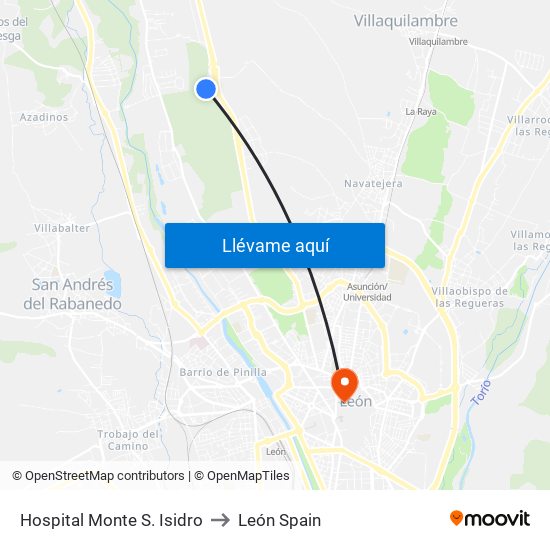 Hospital Monte S. Isidro to León Spain map